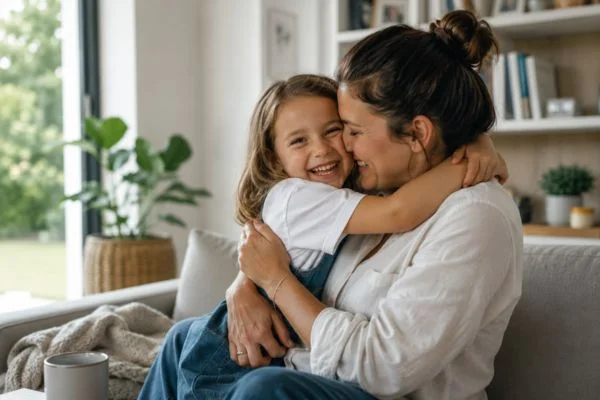 happy child with parent after parenting plans Woking